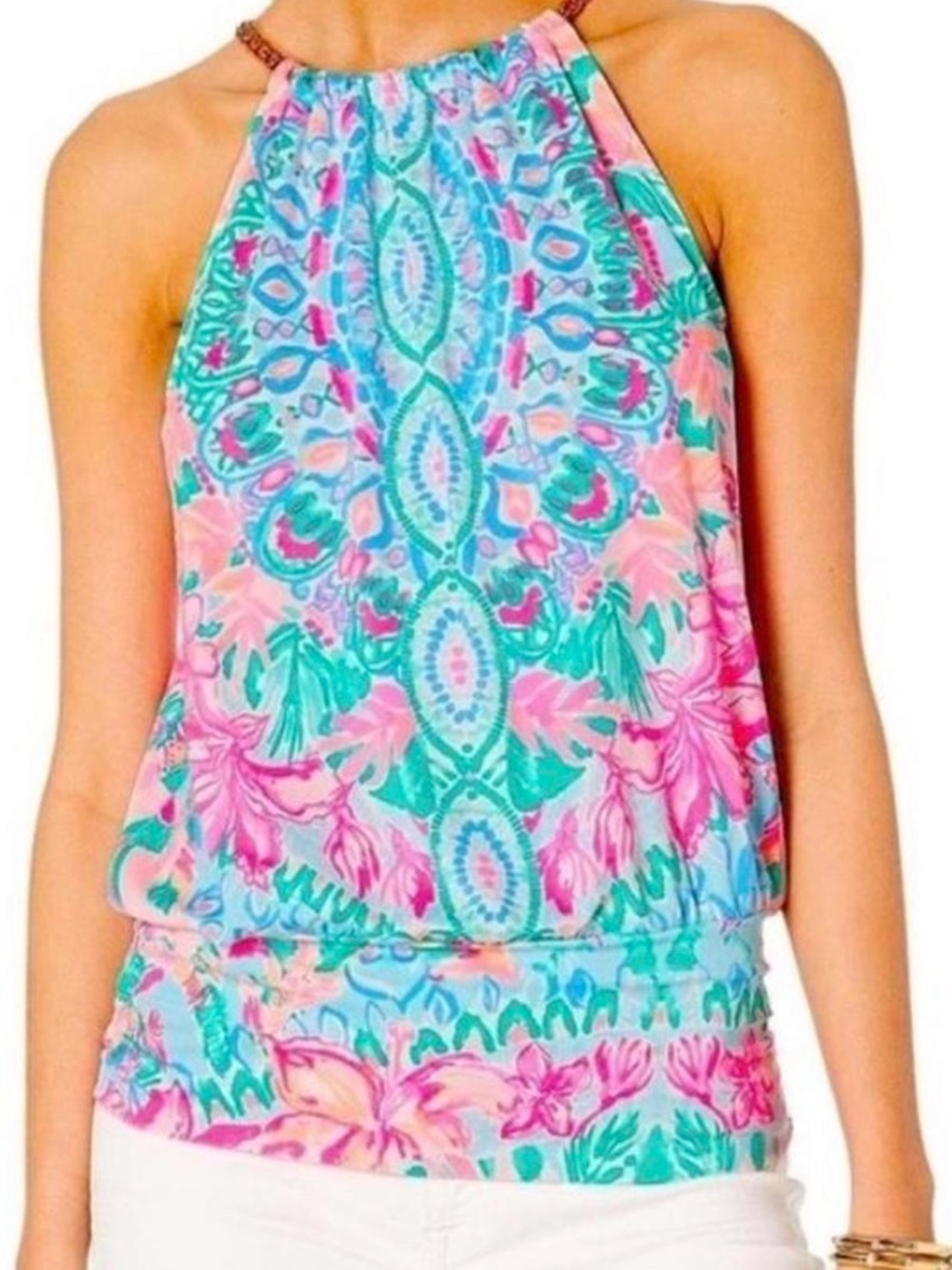 Lilly Pulitzer BOWEN Halter Top POP UP LILLY OF THE JUNGLE XS